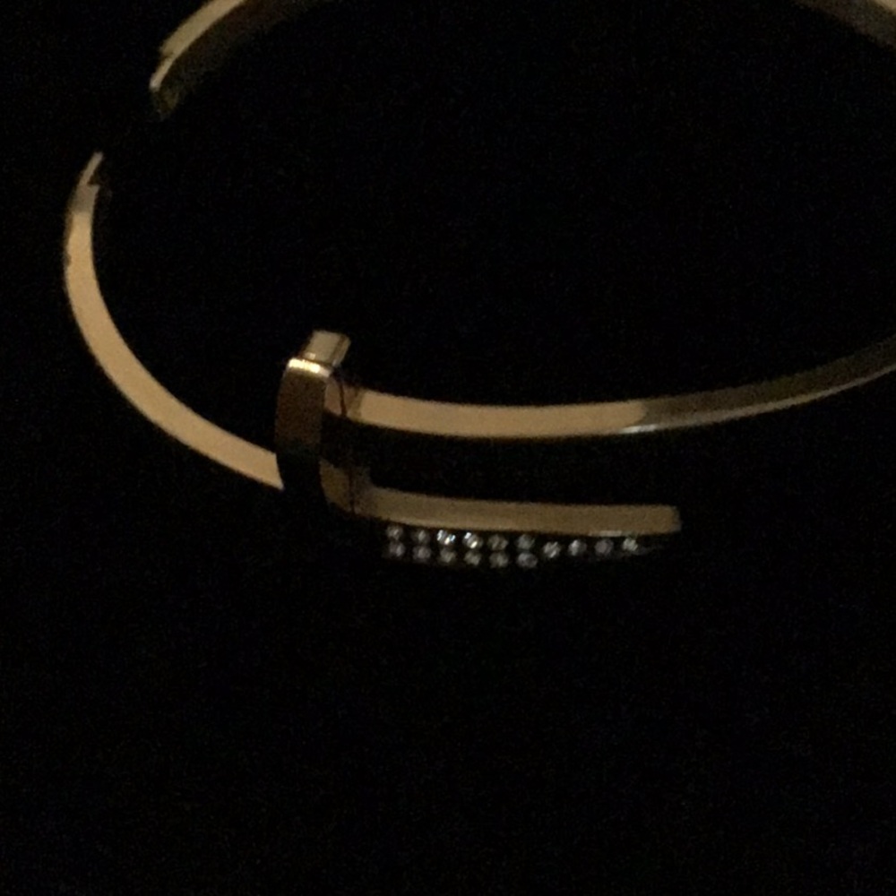 Elegant gold tone Nail Bracelet with Rhinestone Accents. Hinged on one side.EUC - Picture 4 of 6